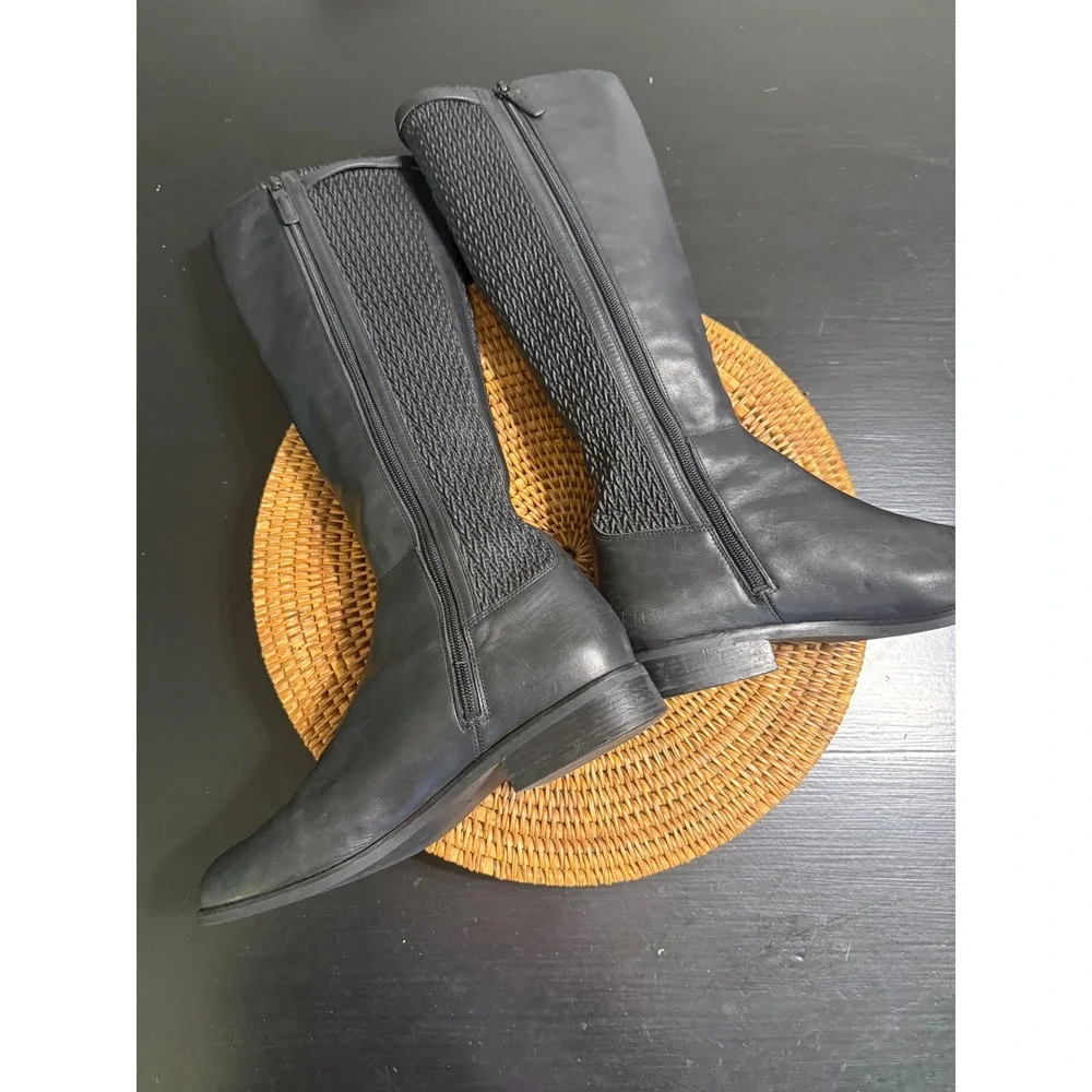Cole Haan Womens Black Leather Tall Riding Boots Mixed Media W07909 Size 9.5 B